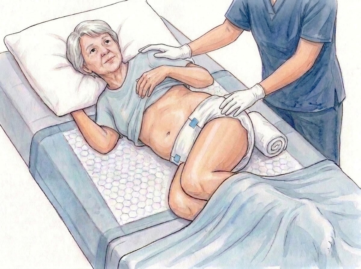 7. Sanft auf den Rücken zurückdrehen, über die aufgerollte Hälfte