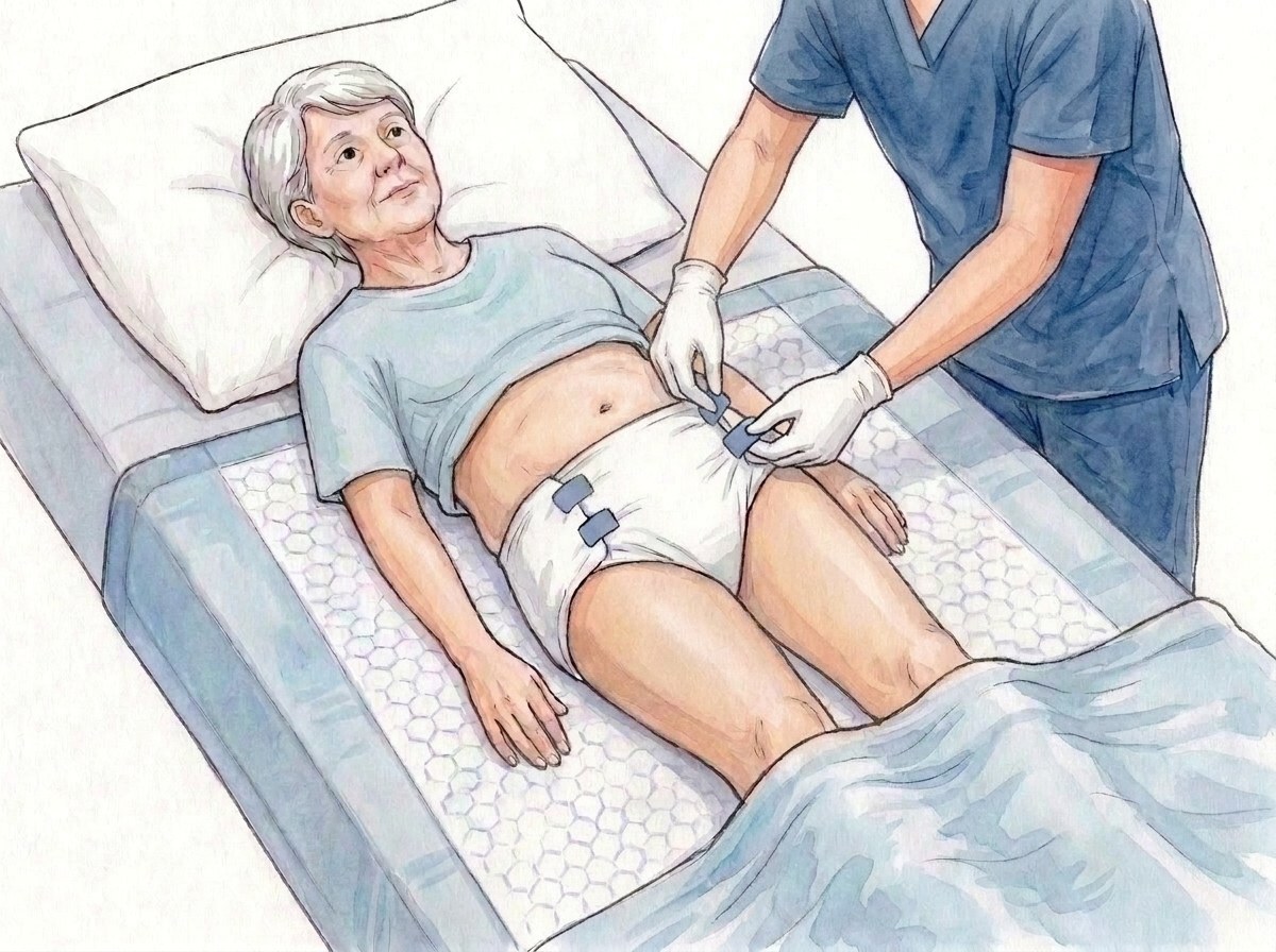 10. Die vier Klettverschlüsse nacheinander befestigen, von hinten nach vorne, auf Bauchhöhe